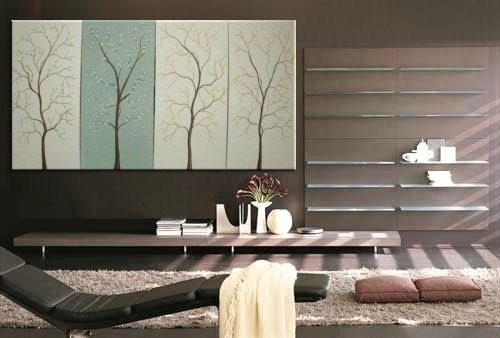Spa Painting Cream White and Soft Green Art Cherry Blossom Flowering Trees Lemongrass Urban Original Art Custom 60x30