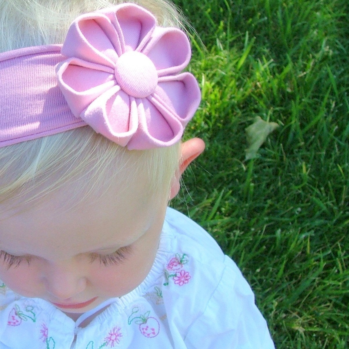 pink baby headband kanzashi folded fabric flower