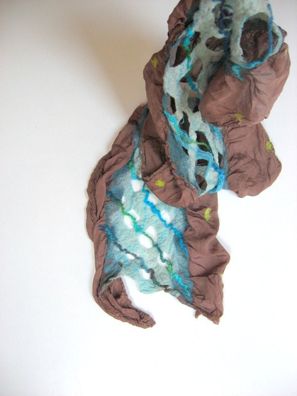 Nuno felted Silk Scarf Wenge French Toast