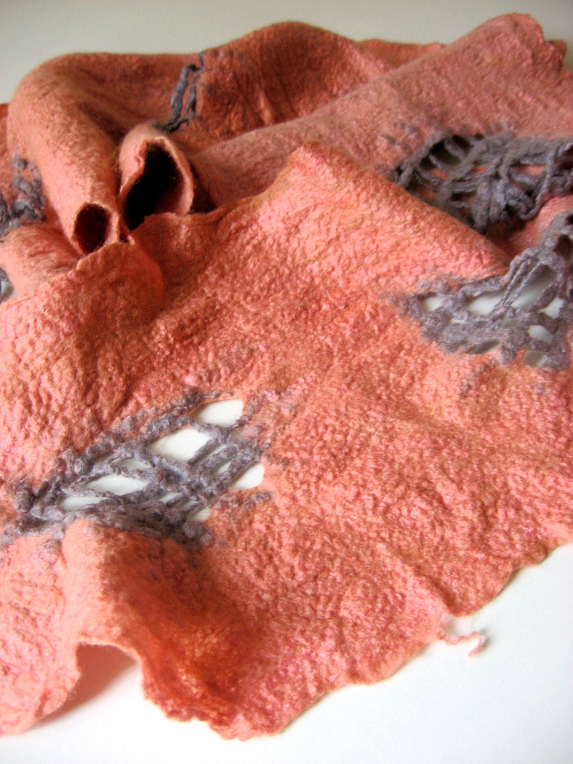 Felted Salmon Scarf   (mixed merino wool and mulberry silk)