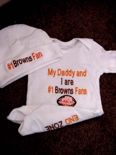 Cleveland Browns Football Baby Infant Newborn Onesie Creeper  Short or long Sleeves Hat Cap Beanie Set Personalized Embroidered