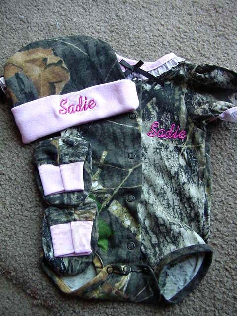 Mossy Oak Camo Camouflage 3PC Baby Infant Newborn Set Personalized Girls Pink Trim
