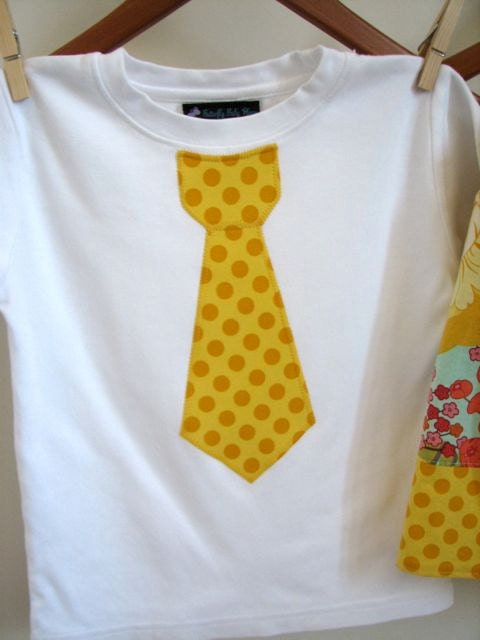 Boy Clothing - Tie Shirt in Happy Yellow Dots READY TO SHIP size 18M