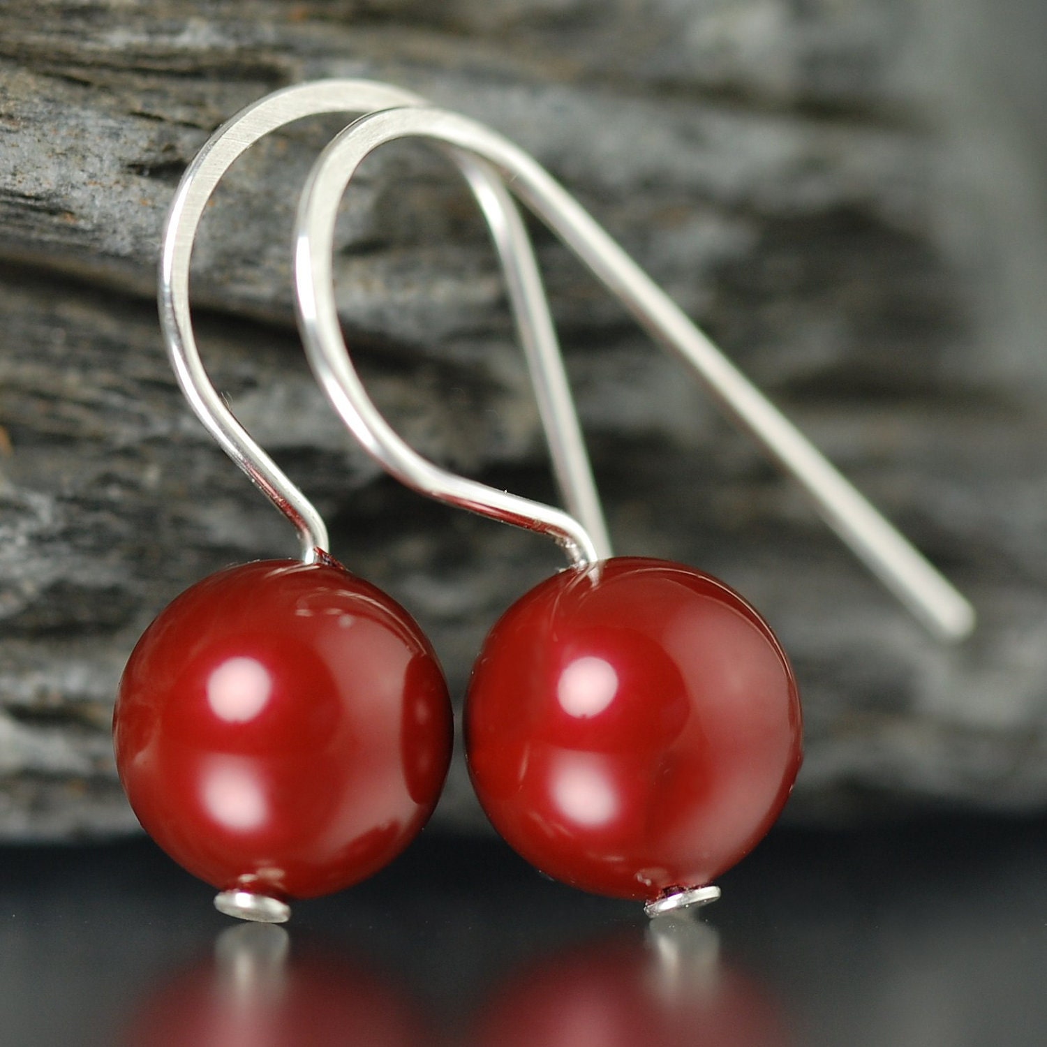 Deep Wine Red pearl bridal earrings