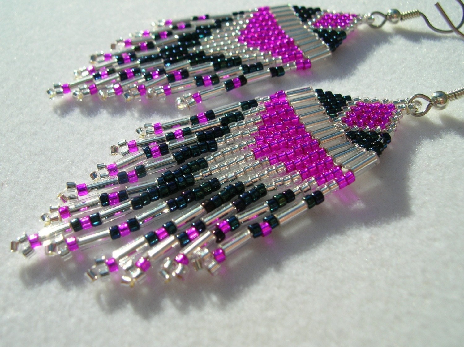 Fuchsia Blue Iris and Silver lined Crystal Beaded Chandelier Earrings