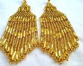 Shimmering Gold Seed Beaded Chandelier Fringe Earrings