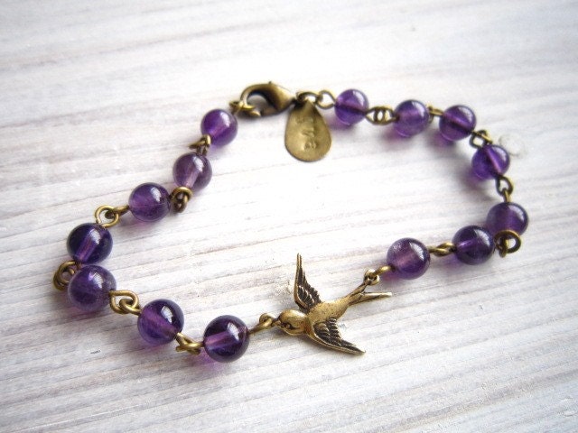 Lauren Vintage Swallow Bracelet in Amethyst and Brass