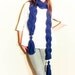 hand knit scarf BRAID in royal blue yarn with tassels