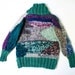 hand knit cardigan GEO nr 6 jacket coat geometric design in green and multicolour yarns