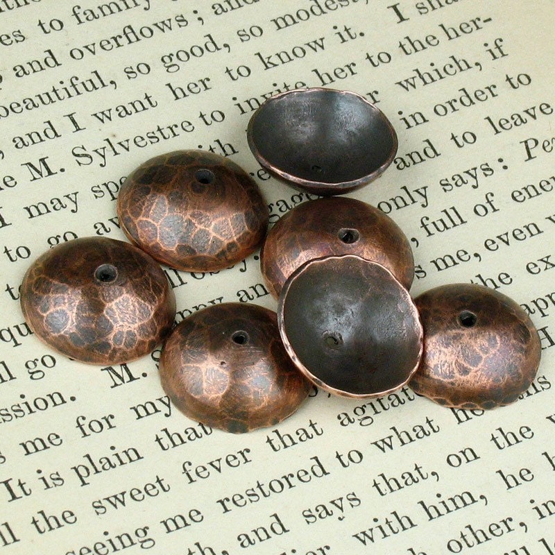 Hand-forged Copper Bead Caps 14mm - QTY 2