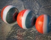 Orange, Blue and White Striped Round Lampwork Bead Set (6)