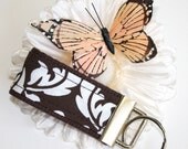 Mini Key Fob Keychain in Brown Damask on Brown