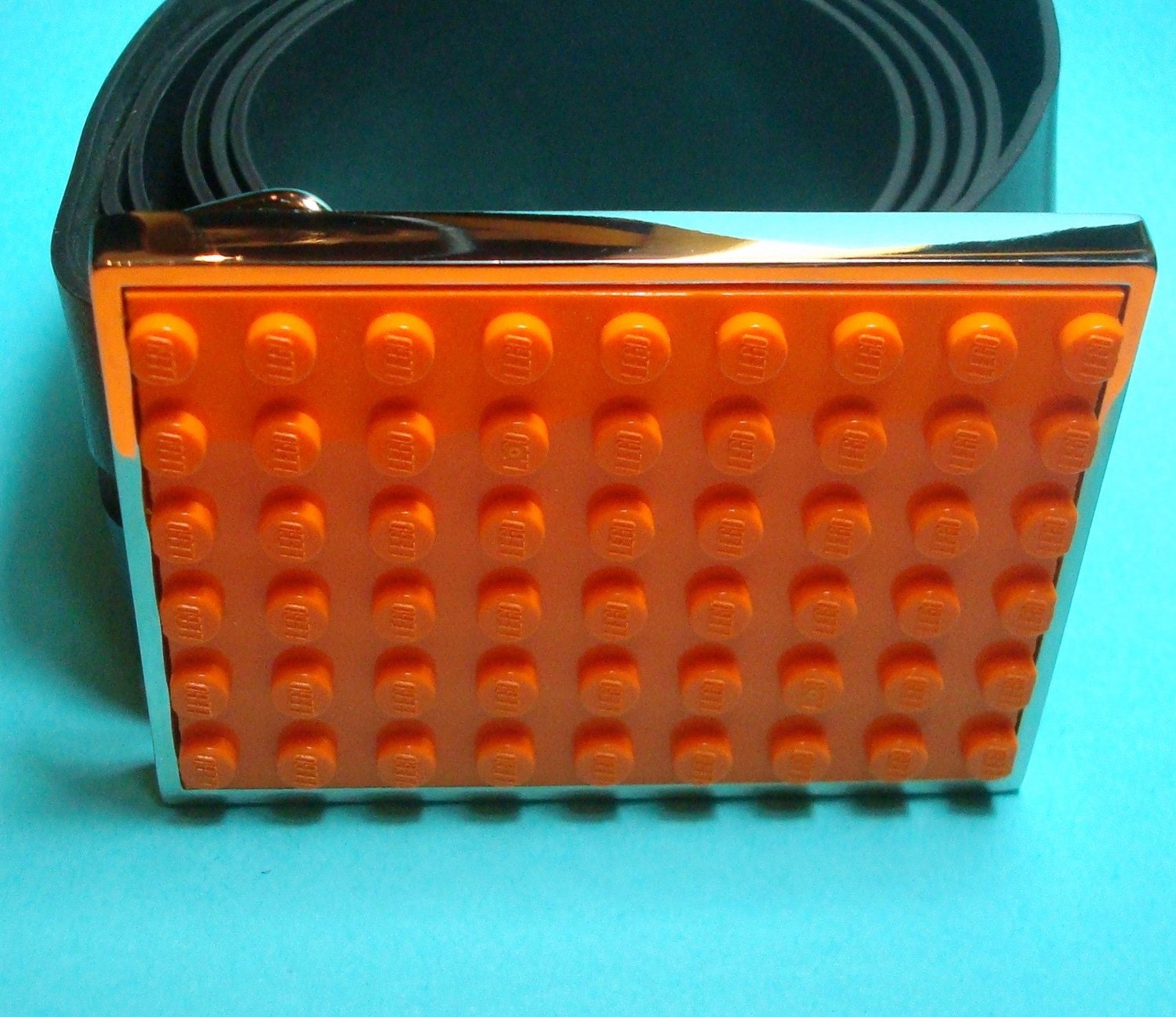 Belt Buckle with upcycled LEGO (r) bright Orange