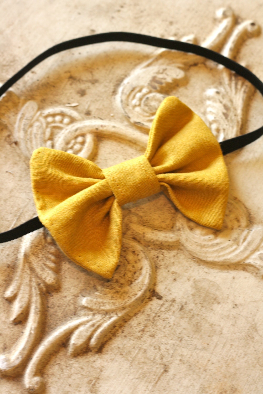 Set of 2 Vintage Inspired Teal and Mustard Bow