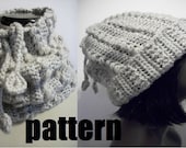 PATTERN - Tugharia Drawstring Slouchy Hat Pattern and Cowl Pattern-2 in 1 garment-PHOTO TUTORIAL- crochet slouchy beanie pattern