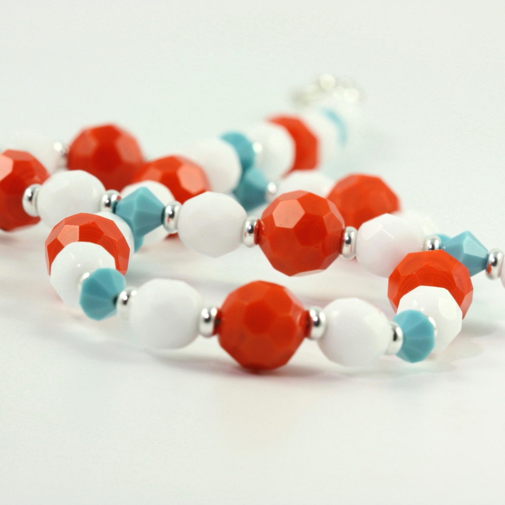 Summer Fashion Necklace Orange Turquoise White Bright Fun Beach Jewelry Tangerine Tango