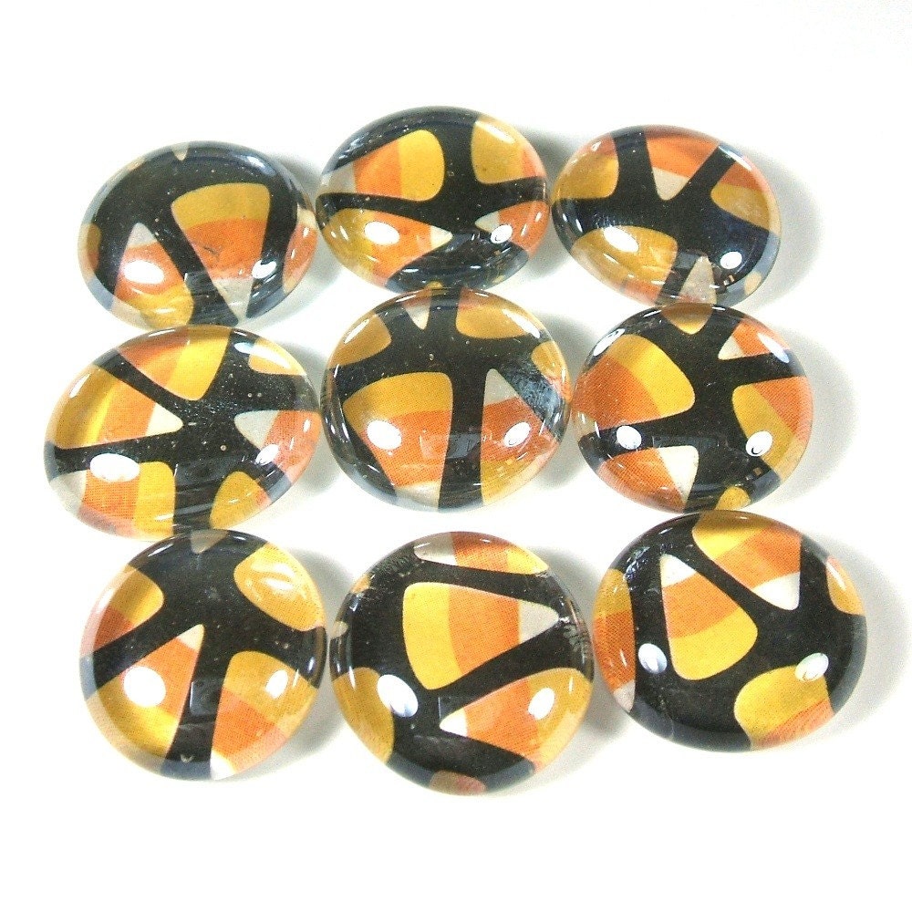 Glass Marble Magnets or Push Pins Set - Halloween Candy Corn