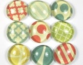 Glass Marble Magnets or Push Pins Set - Primary Colors Geometric Patterns
