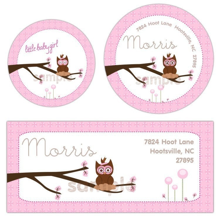 LIL' OWL BABY stickers--- choose a size-- glossy 1.5 inch rounds 2 inch rounds or 2x1 rectangle