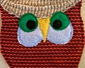 large Retro Owl Pot Holder  Quilted hot pad OWL or Drink coaster mug mat   handmade fabric kitch tateam
