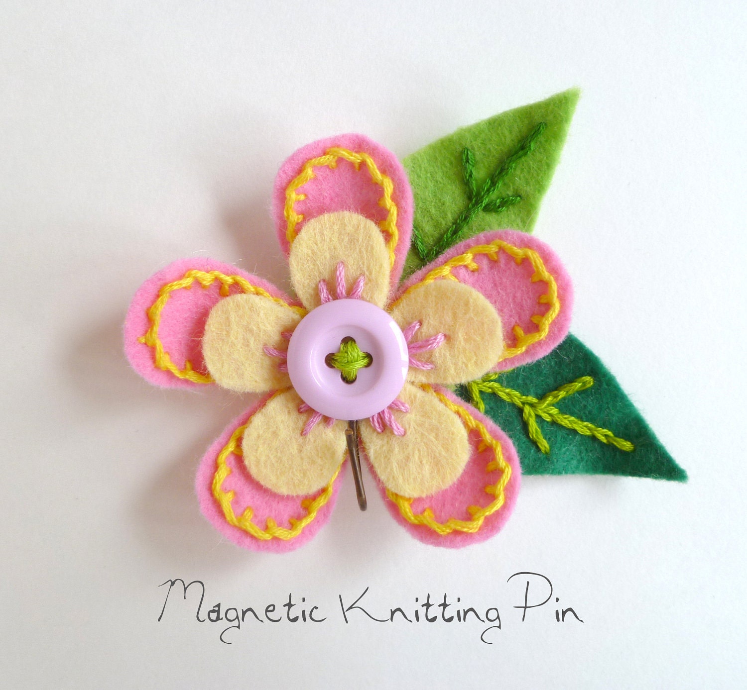 Magnetic Portuguese Knitting Pin - Pink and Yellow