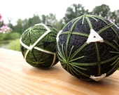 decorative balls asian home decor - hand embroidered thread balls - japanese temari - olive duet