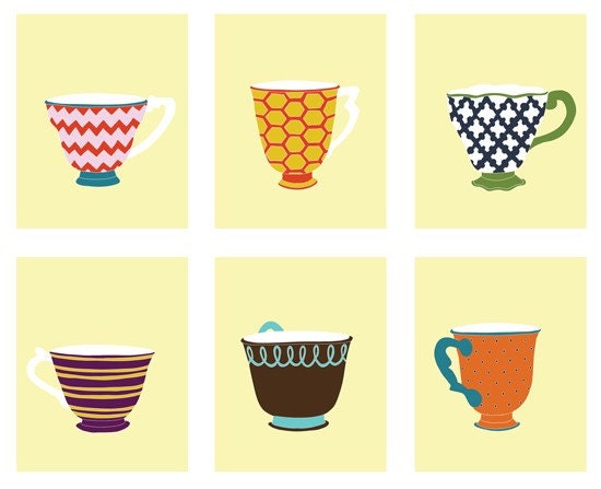 Chevron Teacup, Zig Zag art for girls 13 x 19 modern art print - different colors and sizes available