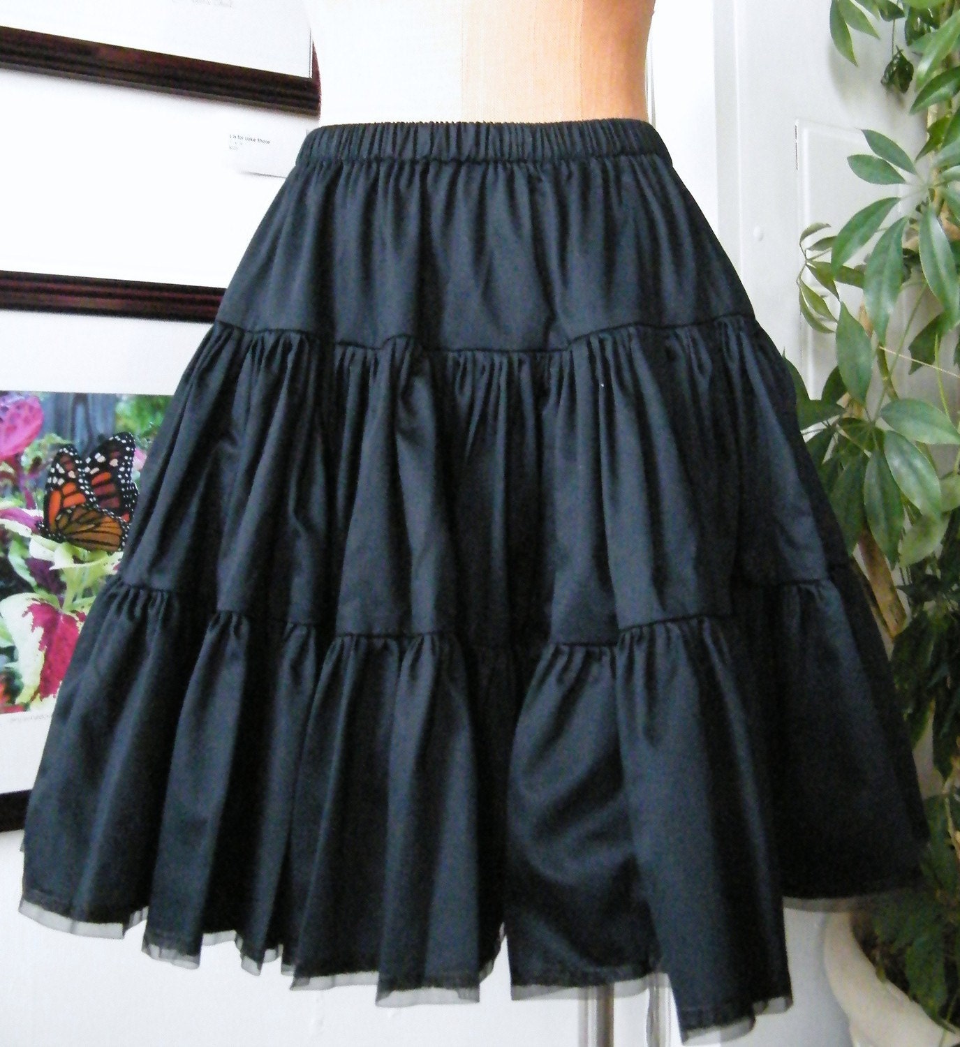 Lolita Petticoat Skirt Plus Sized 3X-5X Black cotton- Custom to your size