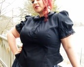 Plus Size Lolita Blouse Black Cotton Peter Pan Collar-Custom 2X-Above