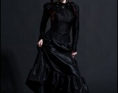 Gothic Blouse Victorian Style in Black Silk with Lace Raven Wings- Custom to Order