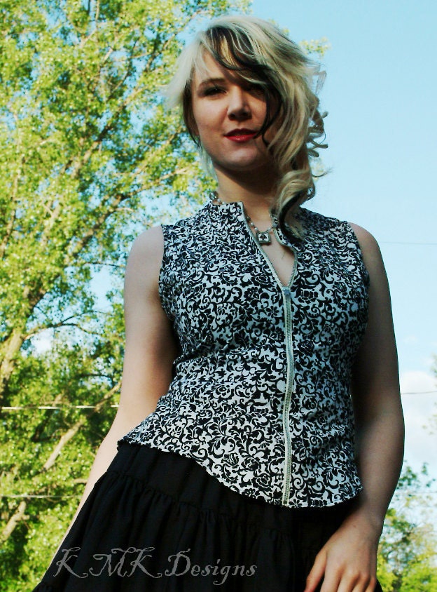 Victorian Steampunk Blouse Sleevelss Top Damask Cotton- Custom to Order