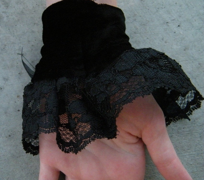 Lolita Wrist Cuffs Black Lace and Stretch Velvet-Custom to Order