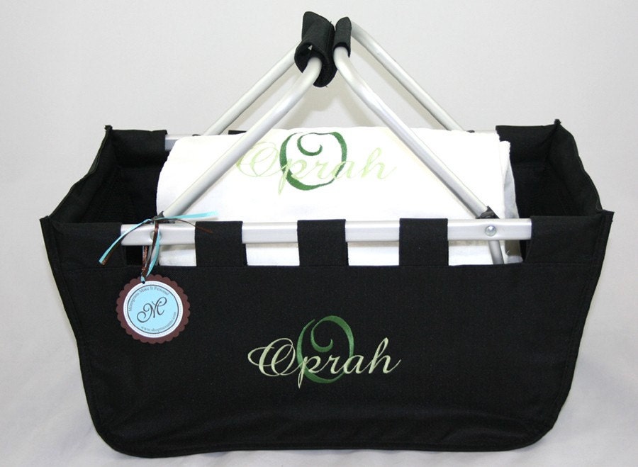 Personalized Collapsible Market Tote Basket & Velour Spa Wrap Gift Set