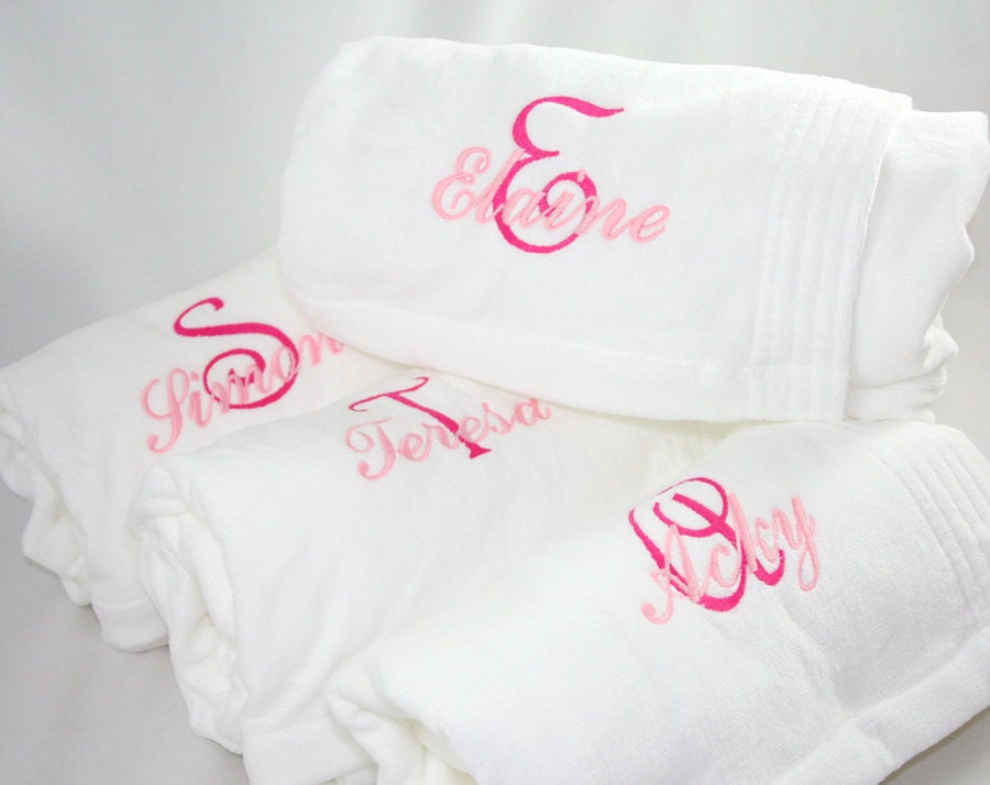 Bridesmaids Gift Velour Spa Wrap in Fancy Script personalized embroidered