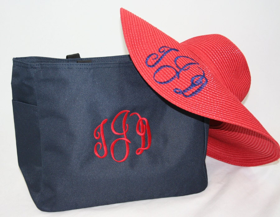 Monogrammed Hat & Tote Bag Set Floppy Straw Hat for Summer