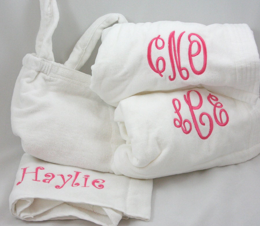 Personalized Flower Girl Spa Wrap VelourTowel Wrap Monogrammed Embroidered