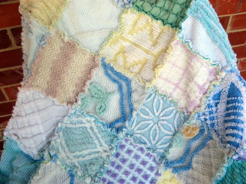 Vintage Chenille Rag Patchwork Quilt