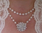 SABRINA - Swarovski Crystal Fresh Water Pearl, Brooch, Handmade  Bridal Necklace, Limited Edition