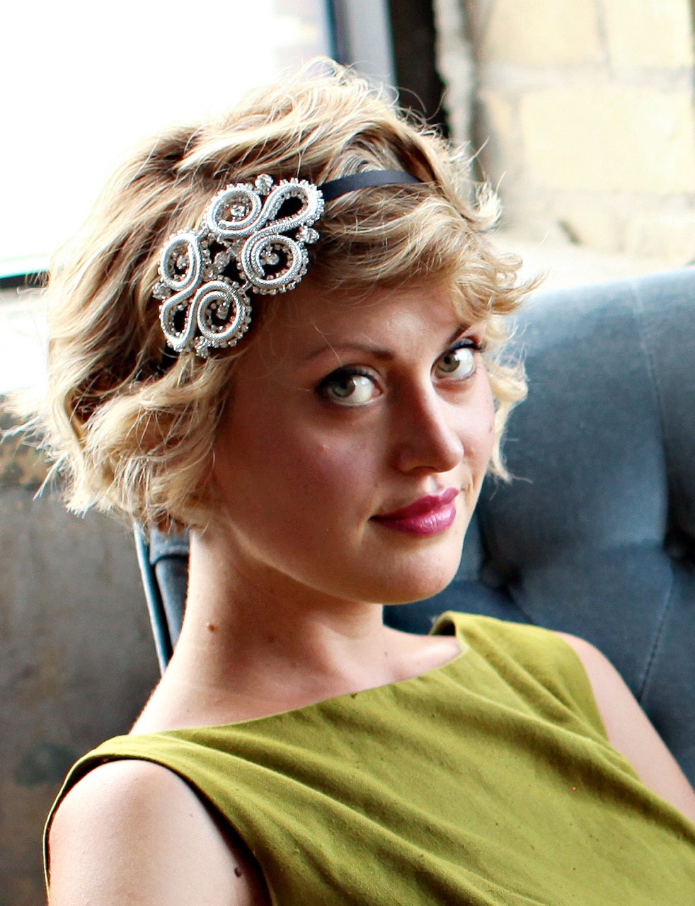 Rhinestone Headband Silver Womens  Deco Style  - The "Emilia"