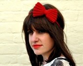 Pretty Red Hand Knitted Bow Alice Band