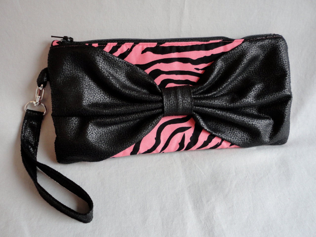 Pink Zebra Print with Black Bow Clutch