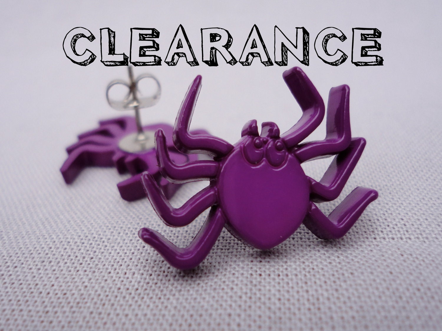 CLEARANCE Purple Spider Button Earrings