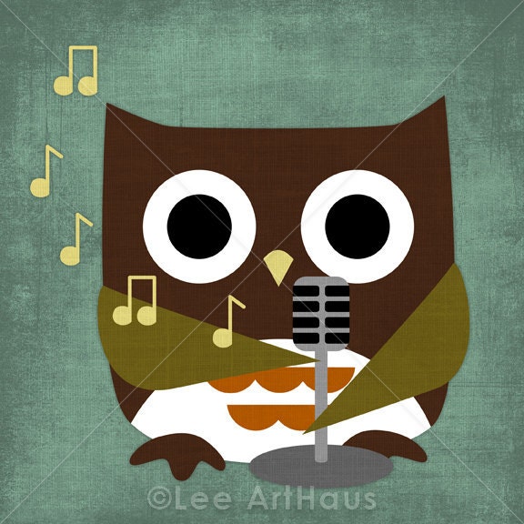 52R Retro Owl Singing 6x6 Print