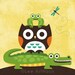 125B Bright Owl with Alligator and Frog 6x6 Print