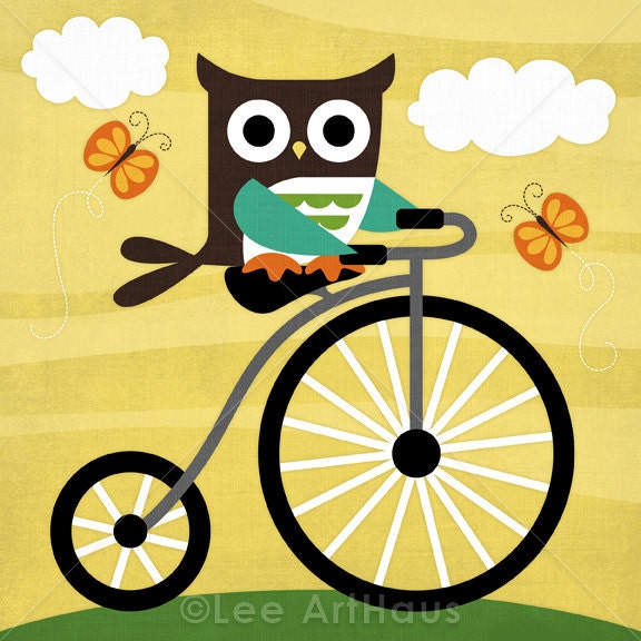 82B Bright Owl on Bicycle 6x6 Print