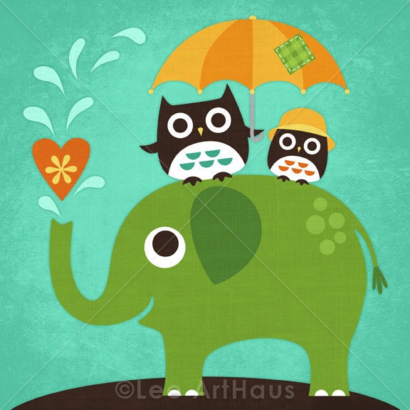 53B Bright Owls on Elephant 6x6 Print