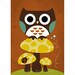 204R Retro Owl Sitting on Mushrooms with Bee 5x7 Print