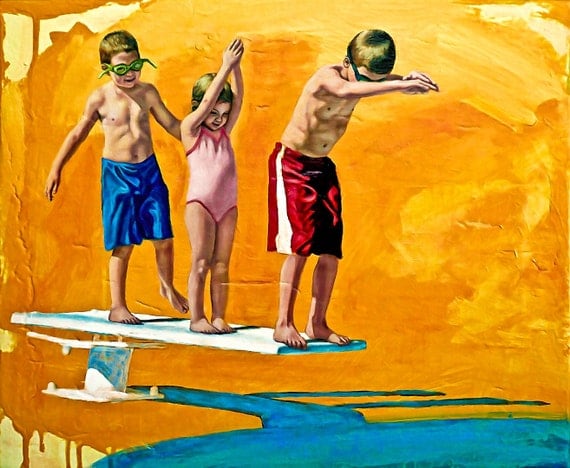 The Diving Lesson - Original Stillman Giclee on Stretched Canvas, 14 x17 x1.5 in