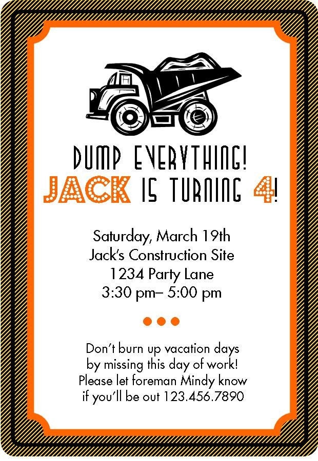PRINTABLE DIGITAL FILE Construction Party Invitation and Envelope Insert