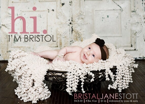custom baby photo birth announcement  baby boy or girl - simple greeting.